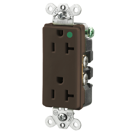 HUBBELL WIRING DEVICE-KELLEMS Straight Blade Devices, Receptacles, Duplex, Hospital Grade, 2-Pole 3-Wire Grounding, 20A 125V, 5-20R, Brown, Single Pack HBL2182